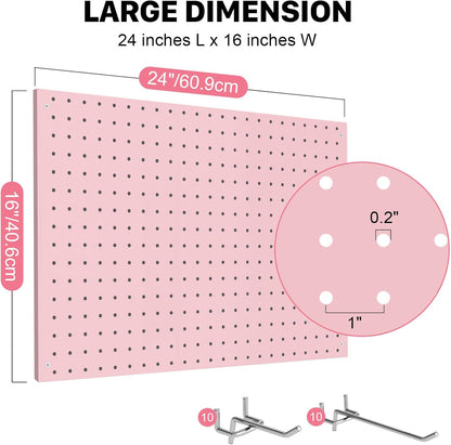 Peg Board, 2 Pack Metal Pegboard Panels Pink Pegboards Wall Organizer with Frame Large Heavy Duty Peg Board with Hooks for Walls Home,Garage Tool Storage,Office Organization,Kitchen 24”×16”