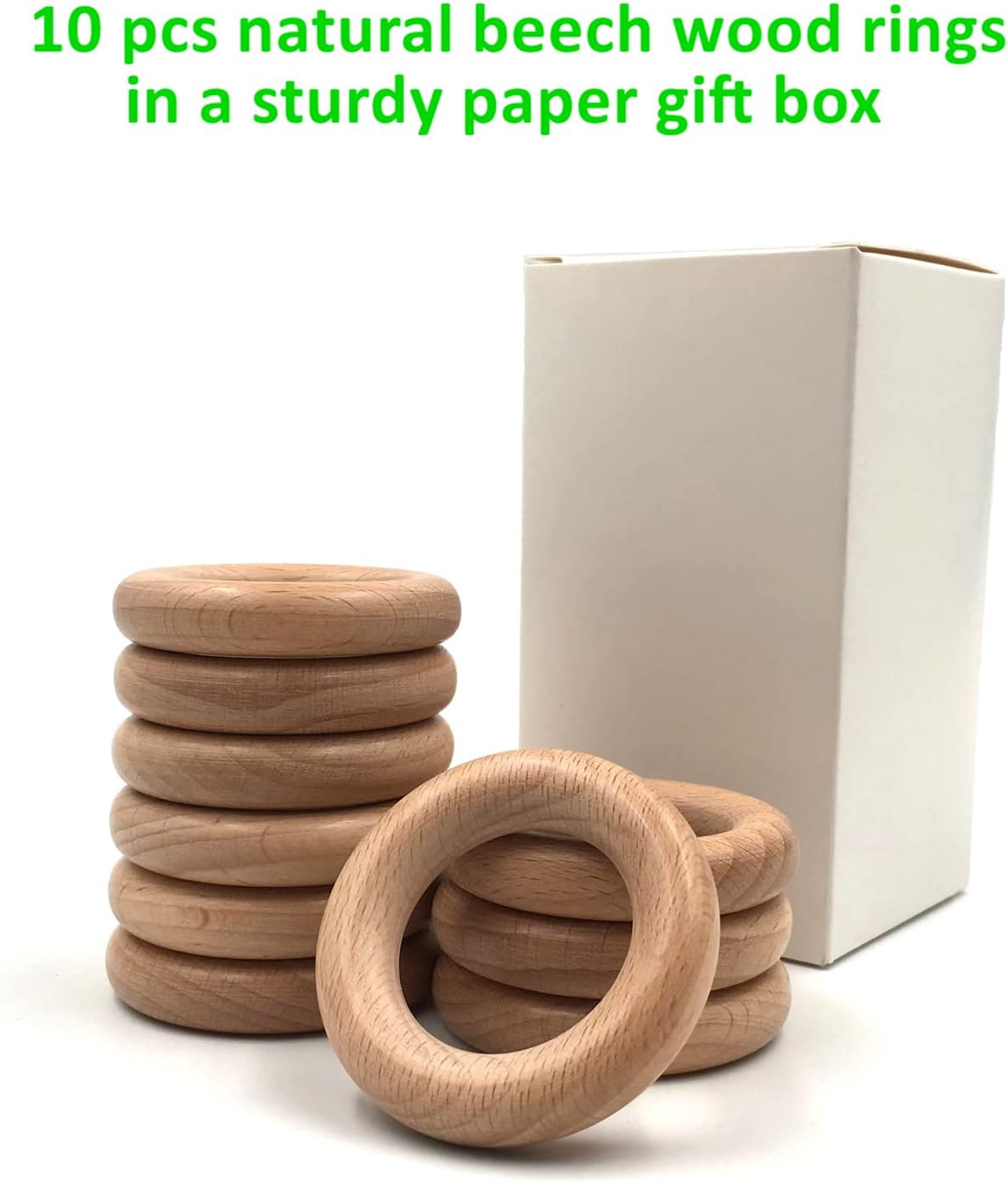 Natural Beech Wood Rings, 10 Pcs Unfinished 6cm Solid Wooden Rings Circles Without Paint for Craft, Connectors Jewelry Making