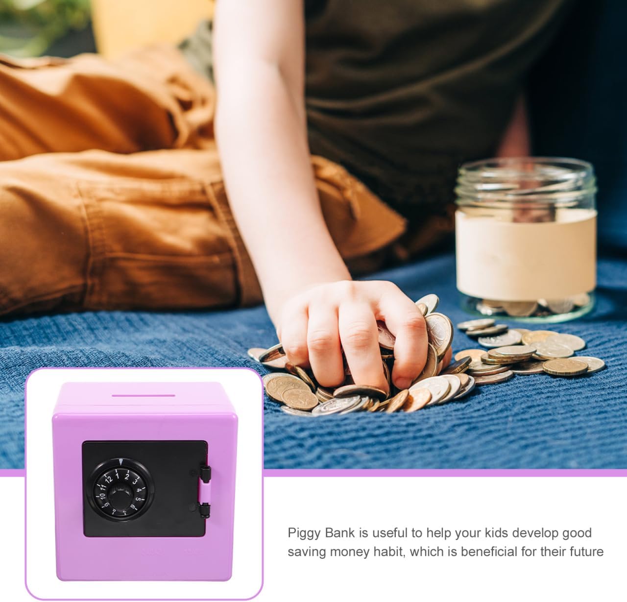 SAFIGLE Kids Piggy Bank Safe with Password Lock Mini Coin Bank for Toddlers Educational Money Saving Box Compact 3.54In Children S Safe Box for Coins and Bills