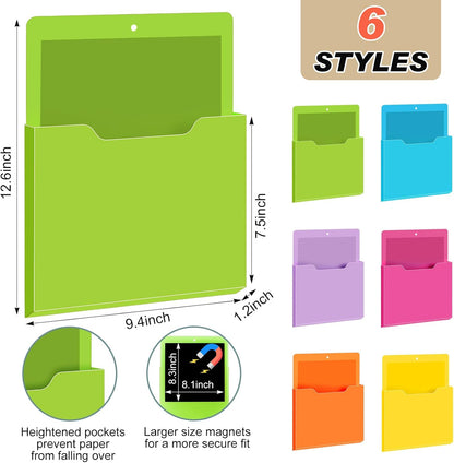 Fuutreo 6 Pcs Magnetic Wall File Organizer Magnetic Wall File Holder Refrigerator Magazine Holder for Mail Letters Paper(Aqua Green,Vertical-large)