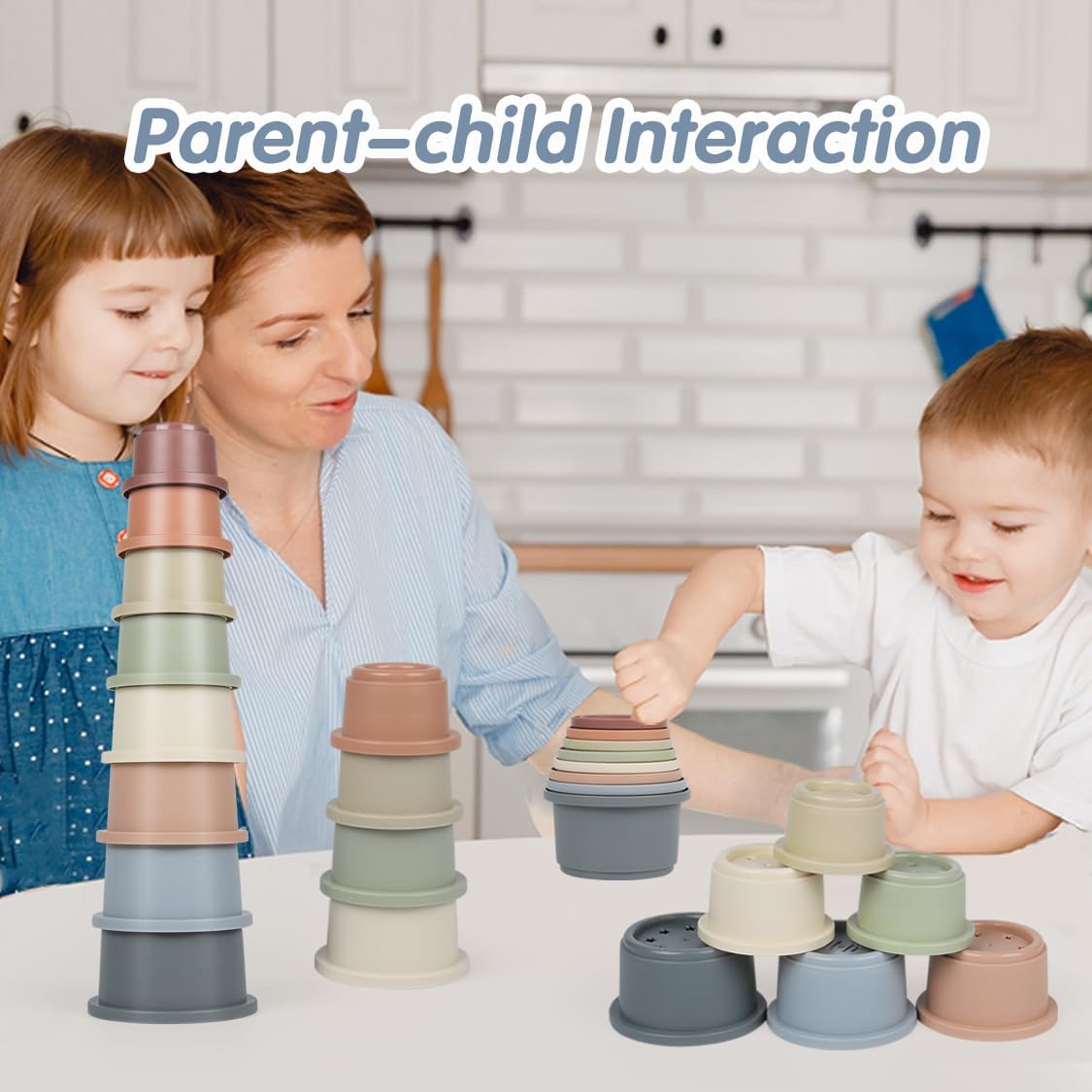 SKYWHALE Stacking Cups Baby Toy 6-12 Months, Toddler Nesting Playset for Boys and Girls, 8PCS Stackable Bath Tool, Montessori Educational Gift for 1 2 3 Years Old Kids