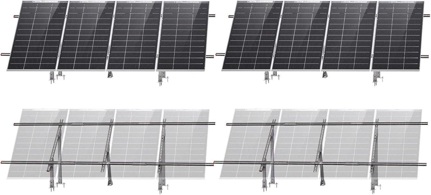 ECO-WORTHY Upgraded Solar Ground Mount Adjustable Multi-Pieces Solar Panel Mounting Brackets Kit System for 4pcs 200W/3pcs 300W/2pcs 400W Solar Panels for Ground,Open Space, Cabins and Backyard Sheds