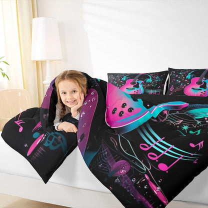 Erosebridal Drum Kit 3D Print Kids Comforter Sets Rock Music Themed Full Bedding Set for Boys Girls Musical Pattern Comforter Set,Colorful Retro Style Quilt Duvet 3 Pcs