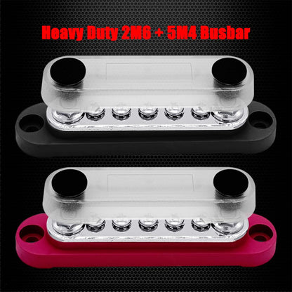 2 x #10 (M5) Studs Power Distribution Block with 5 x #8 (M4) Screws, Ampper 4.2" Bus Bar 12V Power Distribution Terminal Block Battery Busbar for Car Audio Solar (Red & Black)