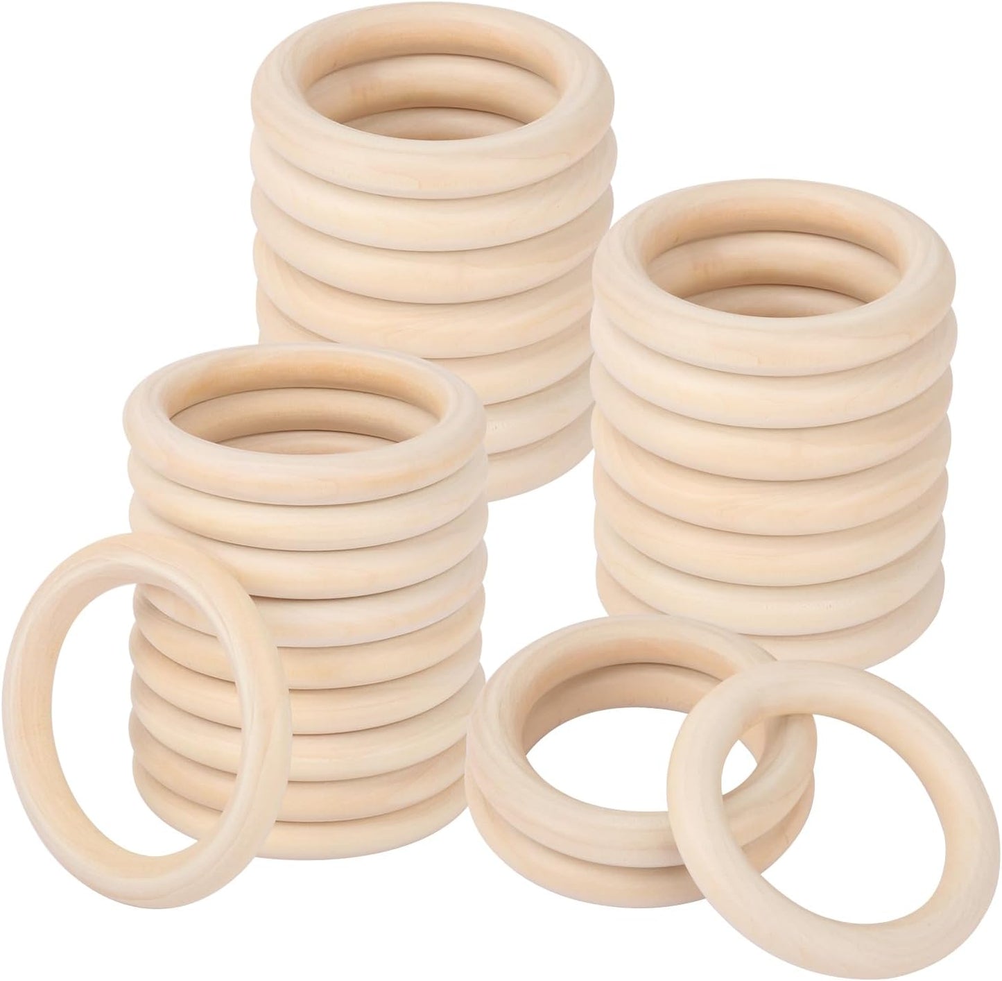 50 Pack 3.15 inch Unfinished Wooden Rings Natural, Wood Craft Rings for DIY Crafts, Jewelry Making, Macrame & Home Decor