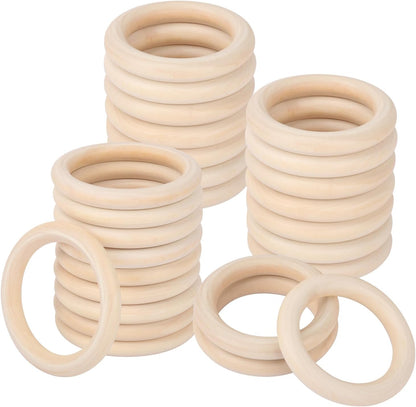 50 Pack 3.15 inch Unfinished Wooden Rings Natural, Wood Craft Rings for DIY Crafts, Jewelry Making, Macrame & Home Decor