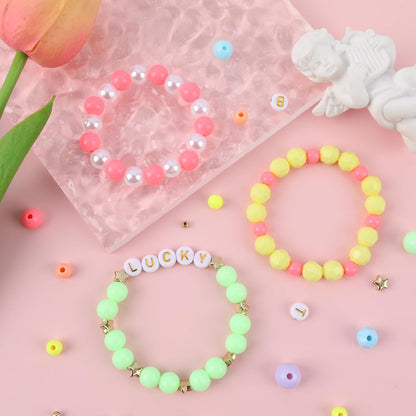 1720+pcs Pony Beads Kit 1830pcs 6 Style Letter Alphabet Beads Rainbow Plastic Pony Bead Bulk Multicolor Kandi Bead Elastic String DIY Crafts Jewelry Making Kit for Bracelets Necklaces