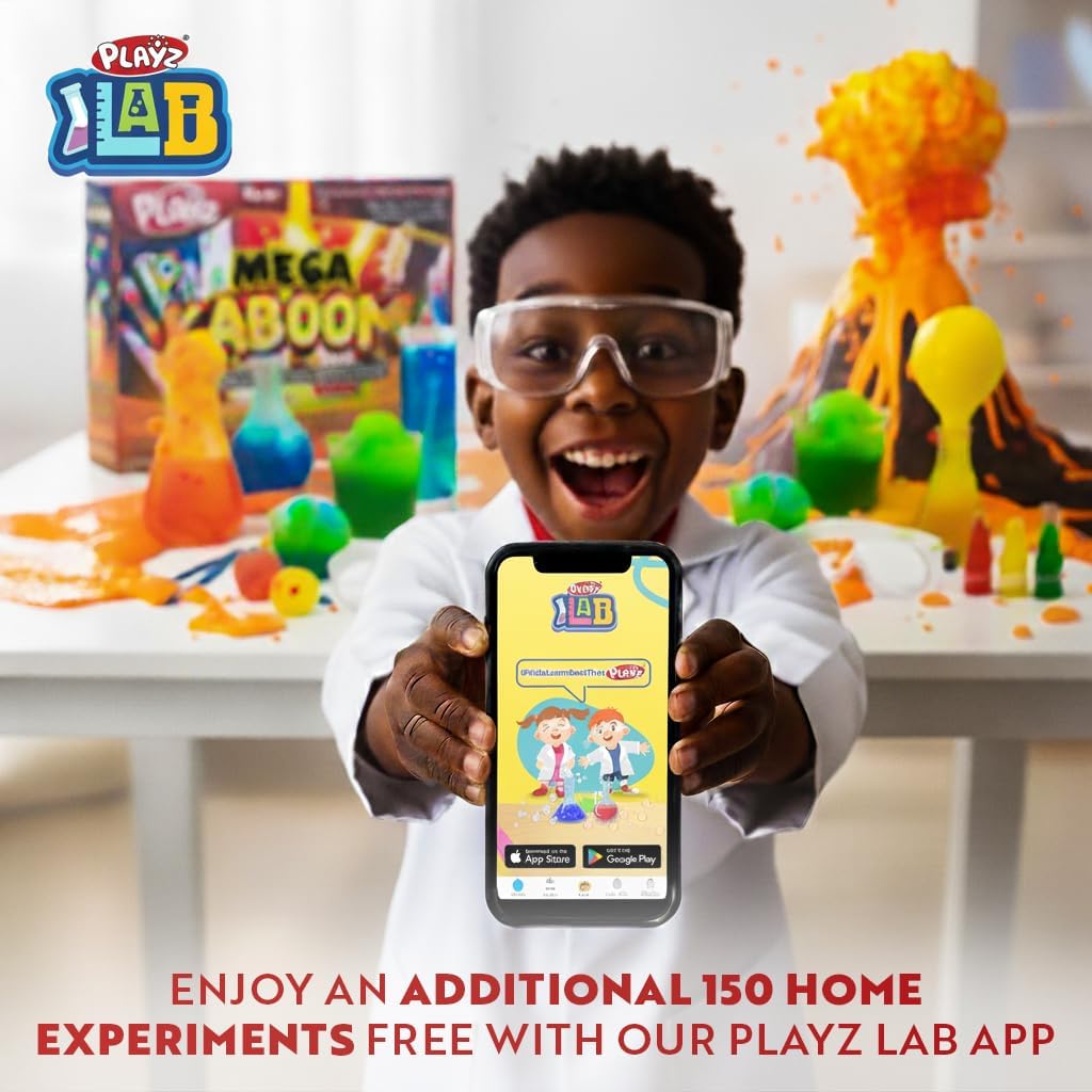 Playz Kaboom! 50+ Explosive Science Experiments Kit for Kids Age 8-12 with 25 Playz Lab Token Experiments - Chemistry Set STEM Learning & Educational Toys & Gifts for Boys, Girls, Teenagers & Kids