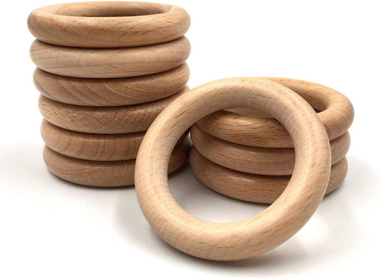 Natural Beech Wood Rings, 10 Pcs Unfinished 6cm Solid Wooden Rings Circles Without Paint for Craft, Connectors Jewelry Making