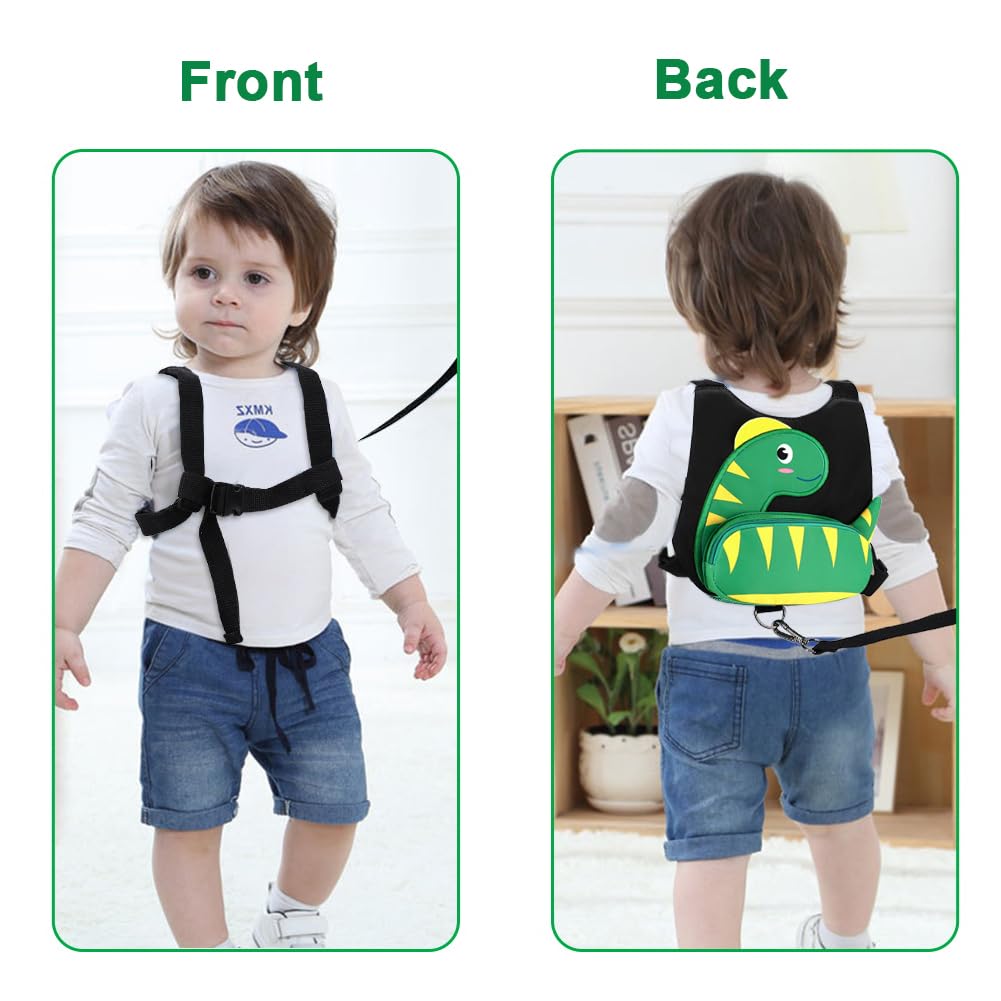 3 in 1 Toddler Harness Leash + Baby Anti Lost Wrist Link, Accmor Cute Dinosaur Child Safety Harness Tether, Kids Walking Wristband Assistant Strap Belt for Parent Boys Outdoor Activity (Black)