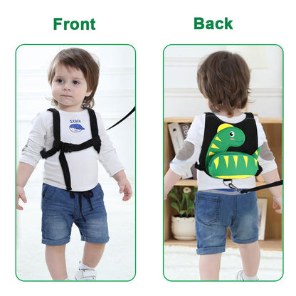 3 in 1 Toddler Harness Leash + Baby Anti Lost Wrist Link, Accmor Cute Dinosaur Child Safety Harness Tether, Kids Walking Wristband Assistant Strap Belt for Parent Boys Outdoor Activity (Black)