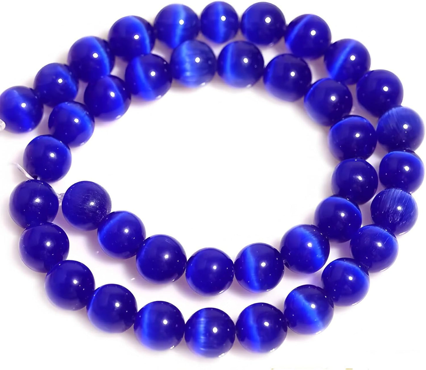 HAAMIIQII 8mm Light Blue Cat Eye Glass Round Crystal Stone Loose Gemstone Beads for Jewelry Making Bracelets Necklaces Earrings Crafts (45-50pcs)