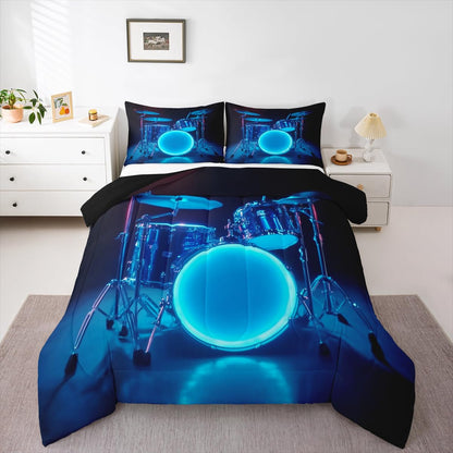 Erosebridal Drum Kit 3D Print Kids Comforter Sets Rock Music Themed Full Bedding Set for Boys Girls Musical Pattern Comforter Set,Colorful Retro Style Quilt Duvet 3 Pcs