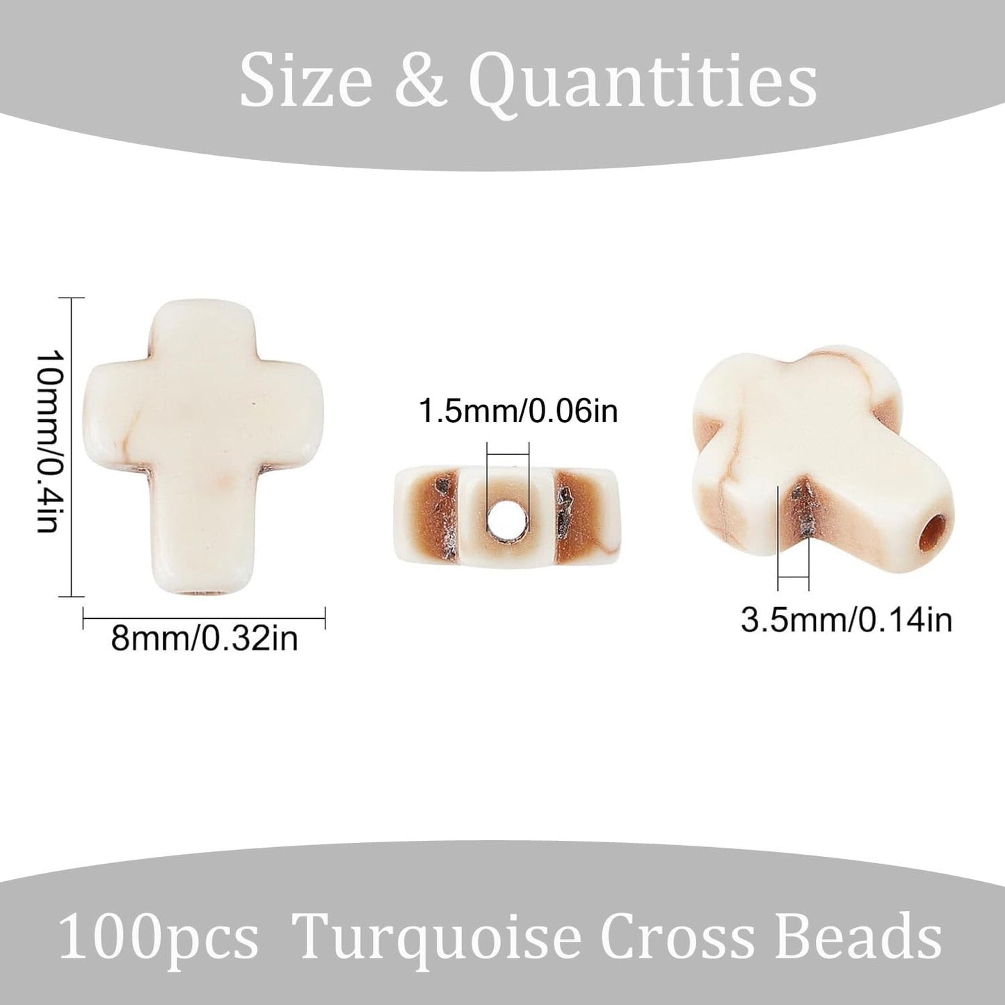 100pcs Blue and White Turquoise Cross Spacer Beads 8x10mm Semi Precious Stone Bead Easter Cross Gemstone Loose Beads for Jewelry Making Charms Beading Bracelets Necklaces Earrings Crafts