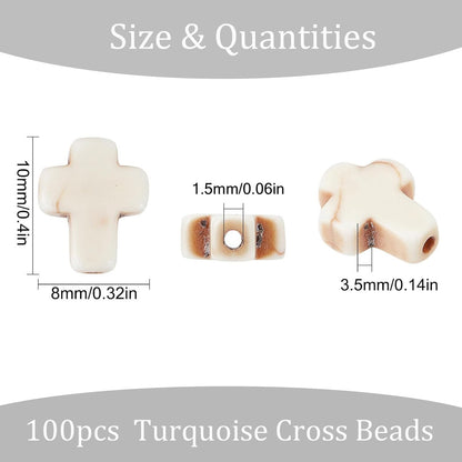 100pcs Blue and White Turquoise Cross Spacer Beads 8x10mm Semi Precious Stone Bead Easter Cross Gemstone Loose Beads for Jewelry Making Charms Beading Bracelets Necklaces Earrings Crafts