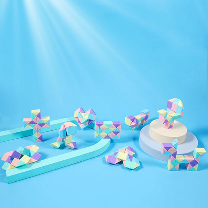 24 Pack Magic Snake Cube Fidget Toys for Kids - 24 Blocks Rainbow Twist Puzzle, Party Favors, Classroom Prizes, Birthday Goodie Bag Fillers, Stress Relief Sensory Toys