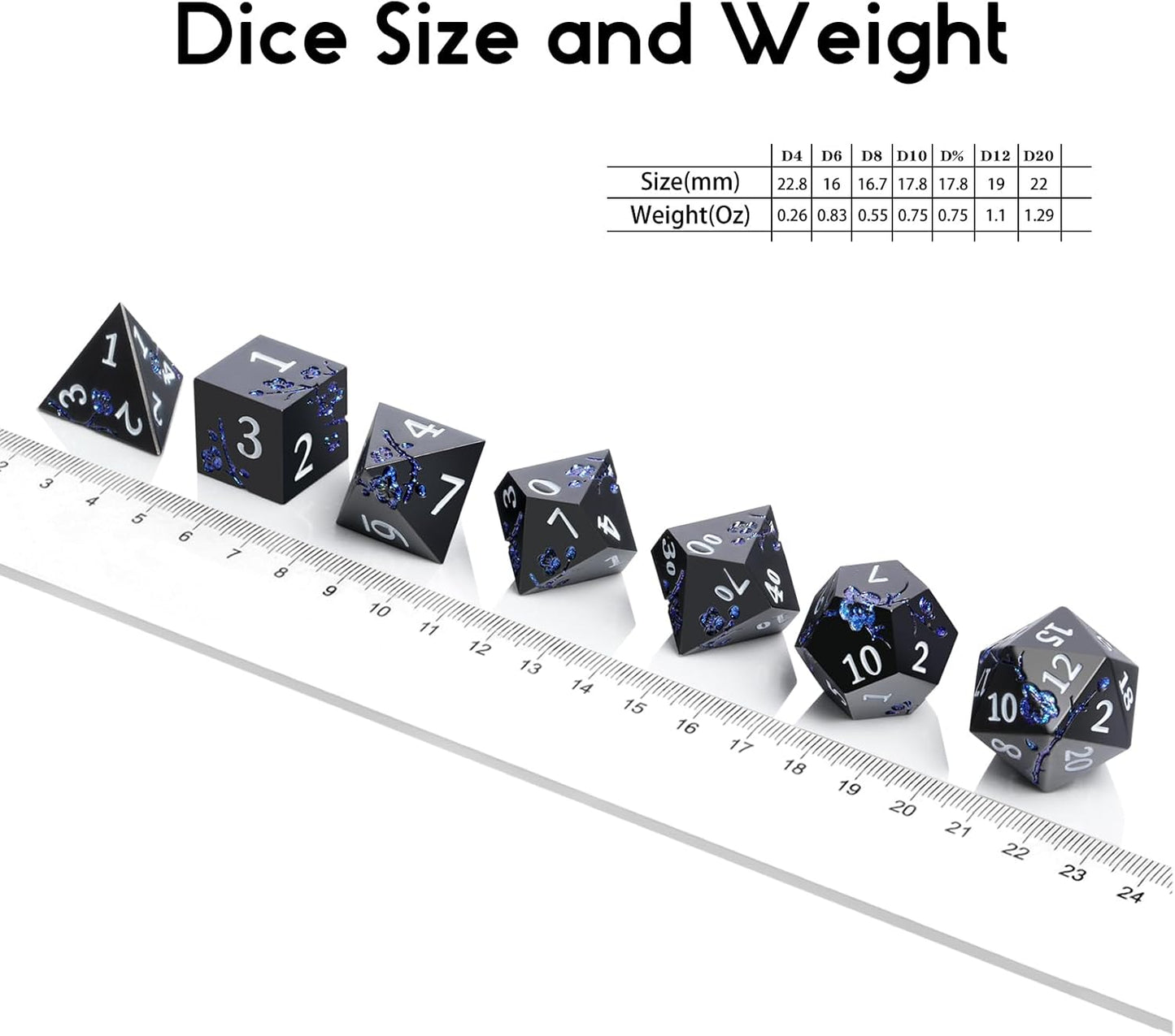 DnDnD Heavy Polyhedral Metal Dice Set with Metal Box, 7-die Shiny Blue Surface with Golden Number for RPG,Dungeons and Dragons,Pathfinder,Shadowrun,D&D,Role Palying Game and Math Teaching - Colors A
