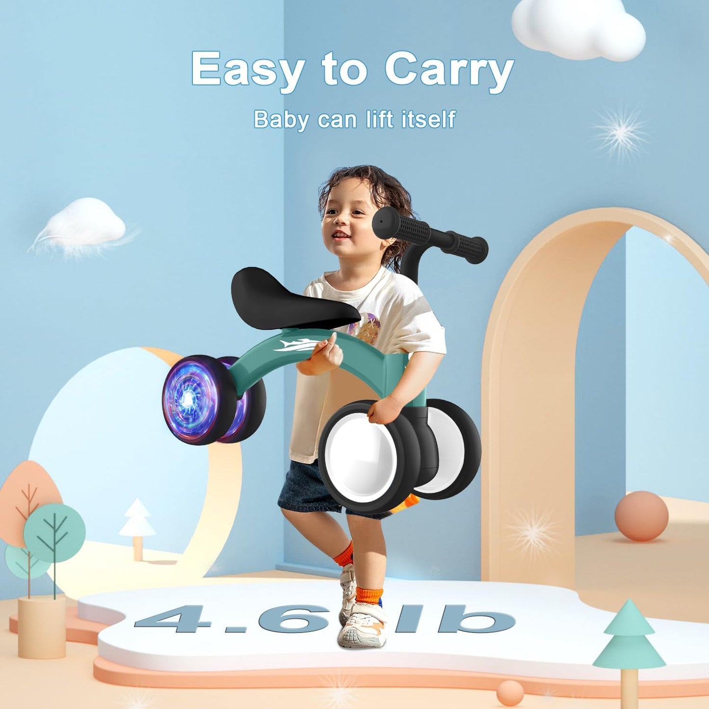 Gamfeiny Colorful Lighting Baby Balance Bike Toys for 1 Year Old Boy Girl Gifts, 10-36 Month Toddler Balance Bike, No Pedal 4 Silence Wheels & Soft Seat First Riding on Toys, 1st Birthday Gifts