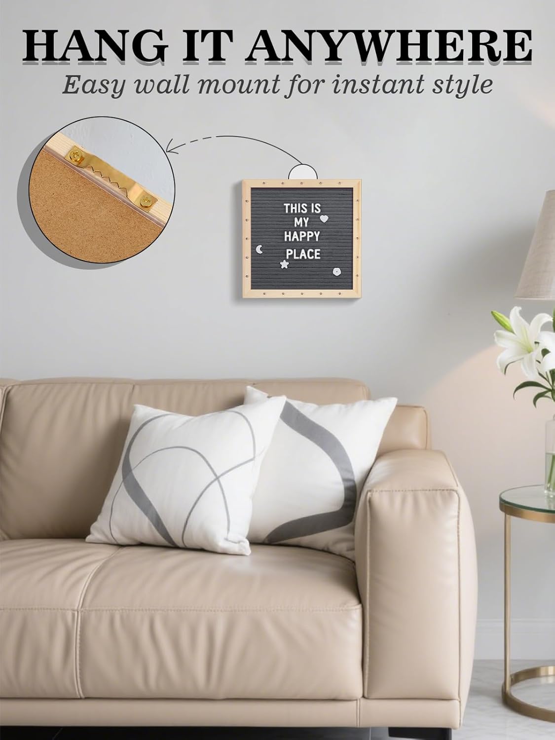 Changeable Felt Letter Board with LED Lights - 10×10" Message Custom Signs & Wood Stand & 450 Letters, Poster Board for Baby/Pregnancy Announcement/Classroom Wall Graduation Decor Gifts, Camel