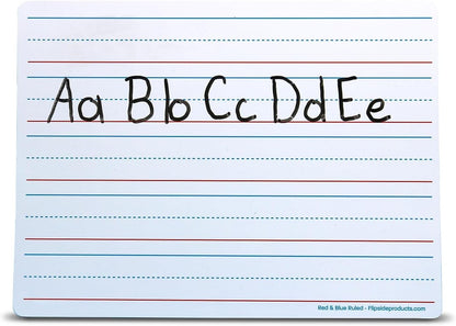 Flipside Products 9" x 12" Two-Sided Red & Blue Ruled/Plain Dry Erase Learning Mat, Flexible, Handwriting Practice, Education Learning, Lined, Economical - 12 Pack