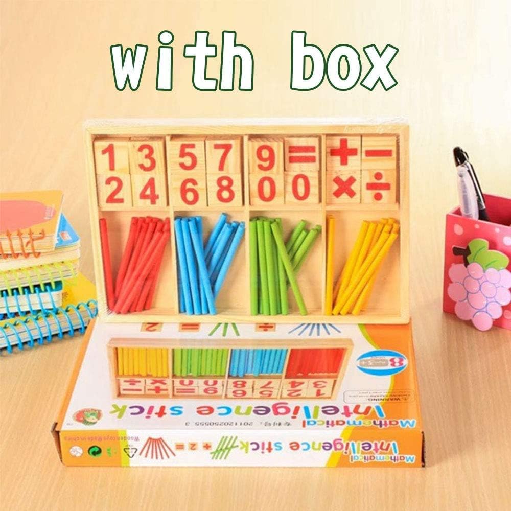 Umbresen Montessori Toys Math Educational Toy - Wooden Intelligence Sticks Number Cards and Counting Rods with Box