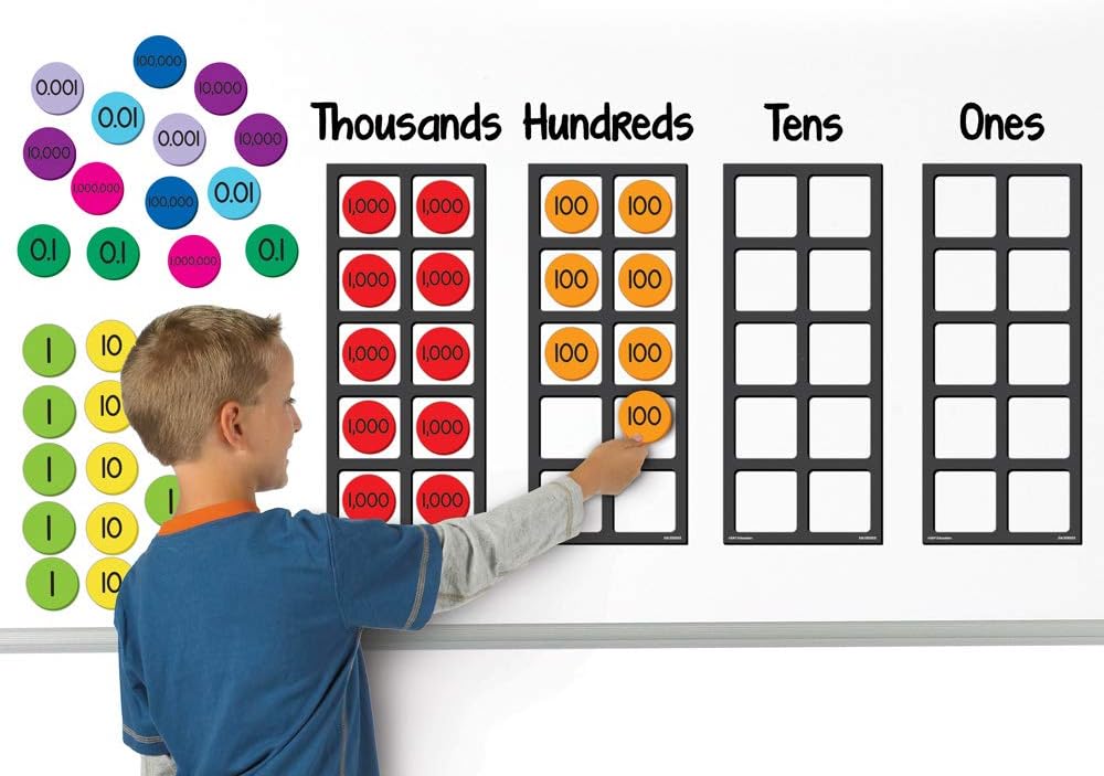 EAI Education Jumbo Magnetic QuietShape Foam Place Value Disks - Ten Thousands to Millions: Set of 60