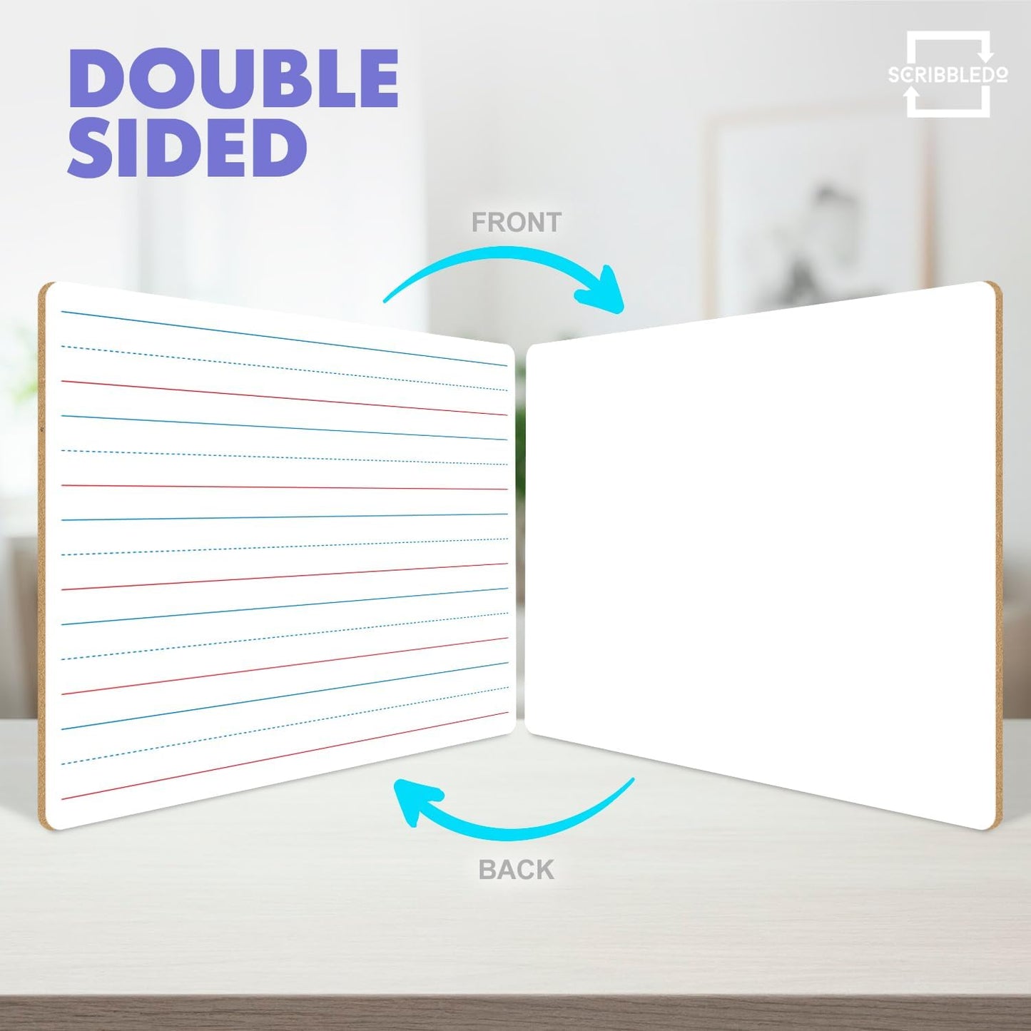 Scribbledo 10 Pack Double Sided Whiteboards Lined Dry Erase Board for Kids Ruled Writing Board Handwriting Practice for Kids Small White Board Dry Erase Boards Lines 9x12 Student 10 Dry Erase Markers