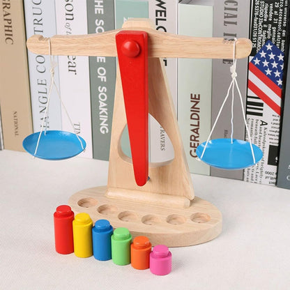 Montessori Wooden Balance Scale with Colorful Weights, Early Math Learning Toy for Toddlers
