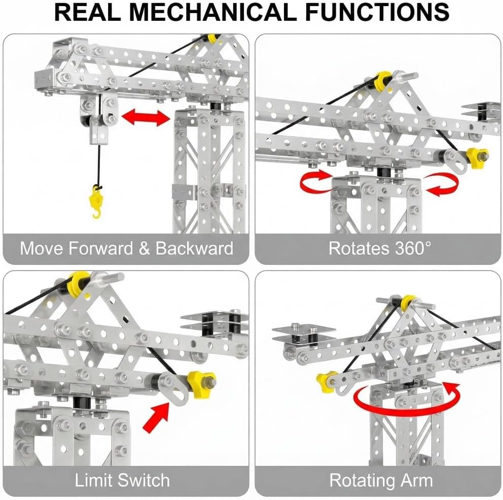 Metal Building Toys, 273pcs 3 in 1 Tower Crane & Frame Crane & Windmill Metal Model Set,Erector Sets for Boys Age 8-12,DIY Building Stem Projects Toys for Kids,Birthday Gifts for Model Crane Fan