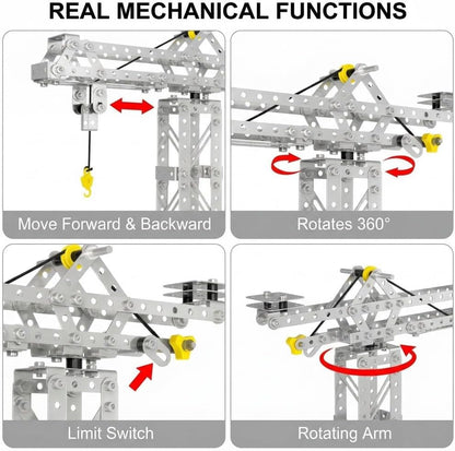 Metal Building Toys, 273pcs 3 in 1 Tower Crane & Frame Crane & Windmill Metal Model Set,Erector Sets for Boys Age 8-12,DIY Building Stem Projects Toys for Kids,Birthday Gifts for Model Crane Fan