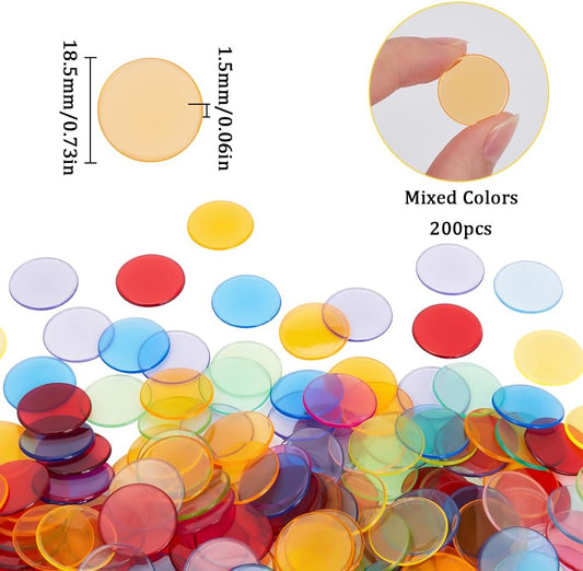 200Pcs Counting Chips Colored Round Flat Plastic Discs Decorative Christmas Ornament Disks Chip Markers Translucent Round Circles Mosaic Tile for Math Practice Learning School Supplies