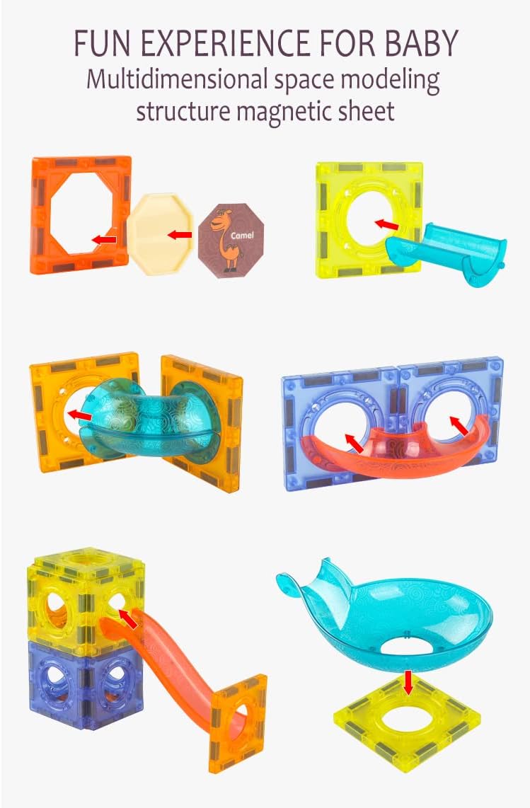 UNIQUE KIDS Magnetic Tiles Building Blocks with Marble Run STEM Toys STEAM Toys for Kids Ages 3-10+Year Old Boys Girls Best Christmas Birthday Gift (110 pcs)