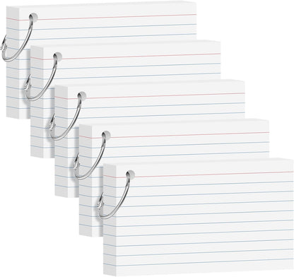 Colored Index Cards 3x5 Inch Heavyweight Flash Cards with Ring Lined Flashcards Note Cards for Studying School Supplies College, 200 Count