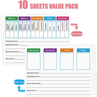 10 Pack Dry Erase Math Hundred Board Card Laminated Double Sided Number 1-100 Chart Easy to Write Consecutive Number Counting Chart for Students Math Manipulatives
