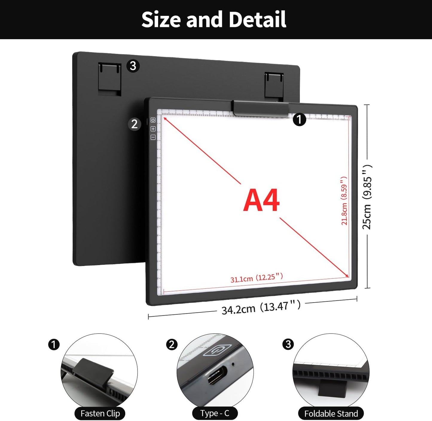 Rechargeable A3 Light Pad for Diamond Painting,Tracing Light Box with Stand and Clip,3 Colors Stepless Dimmable and 6 Levels of Brightness Light Board for Artists,Drawing,Sketching,Animation