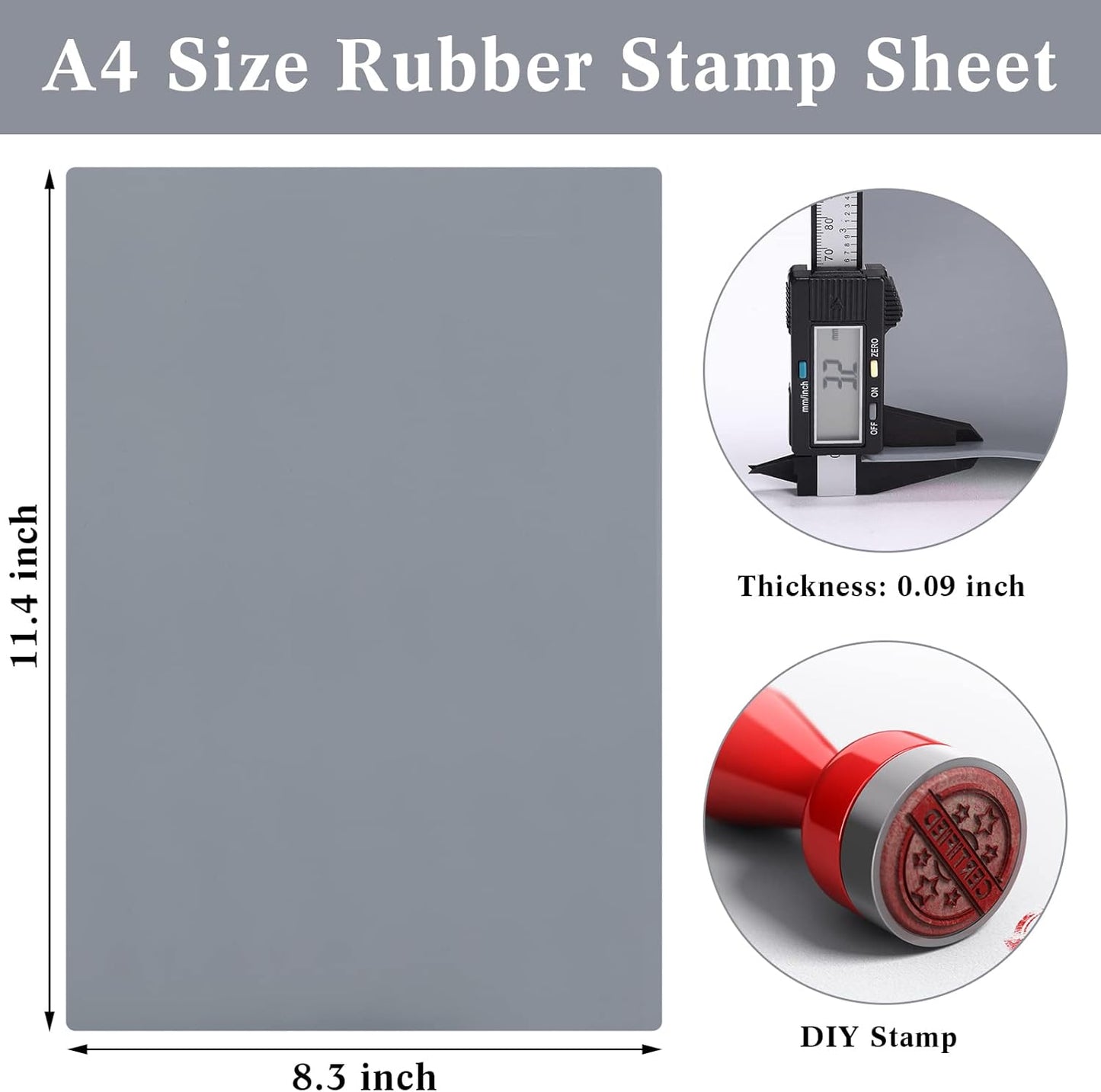 Rubber Stamp Sheet for Laser Engraving Machine, A4 Rubber Stamp Sheet for Laser Cutter Soft Rubber Sheet for Stamps (Dark Gray, 1 Pack)