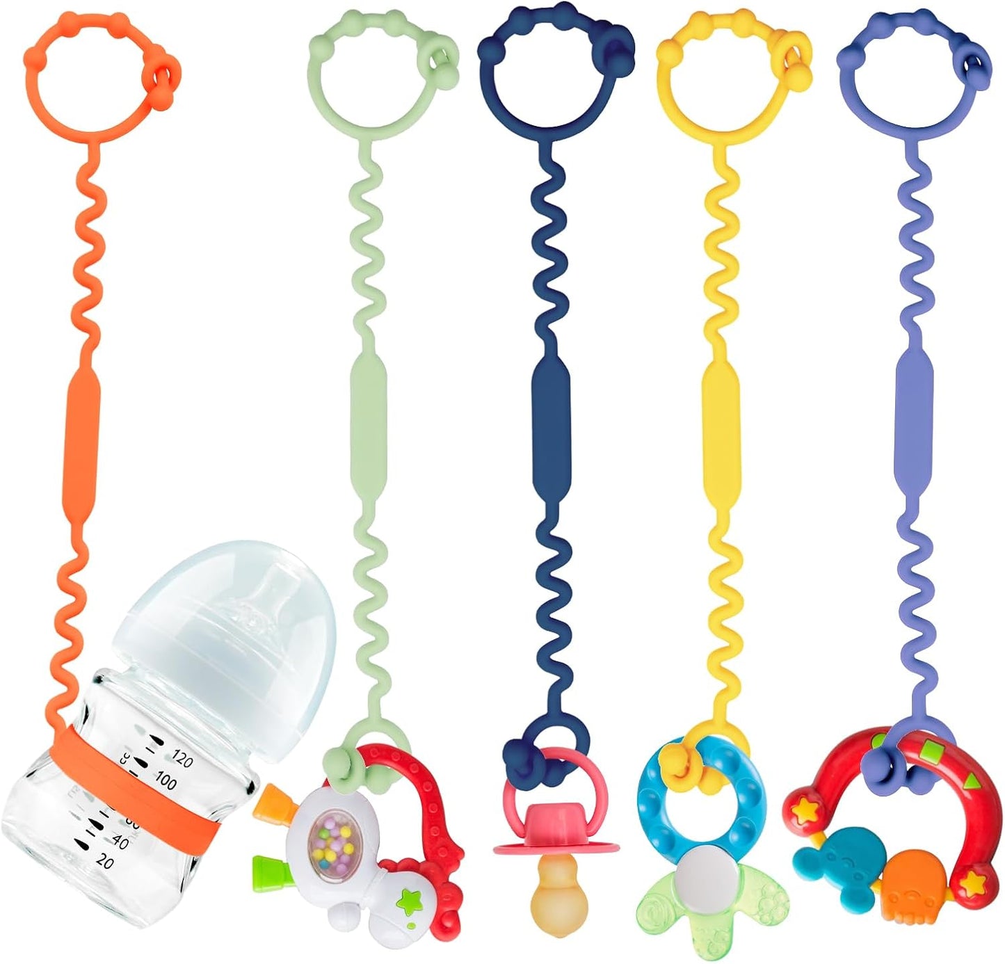 Silicone Toy Straps for Baby, Toy Safety Straps for Stroller High Chair - BPA Free (Red Yellow Orange)