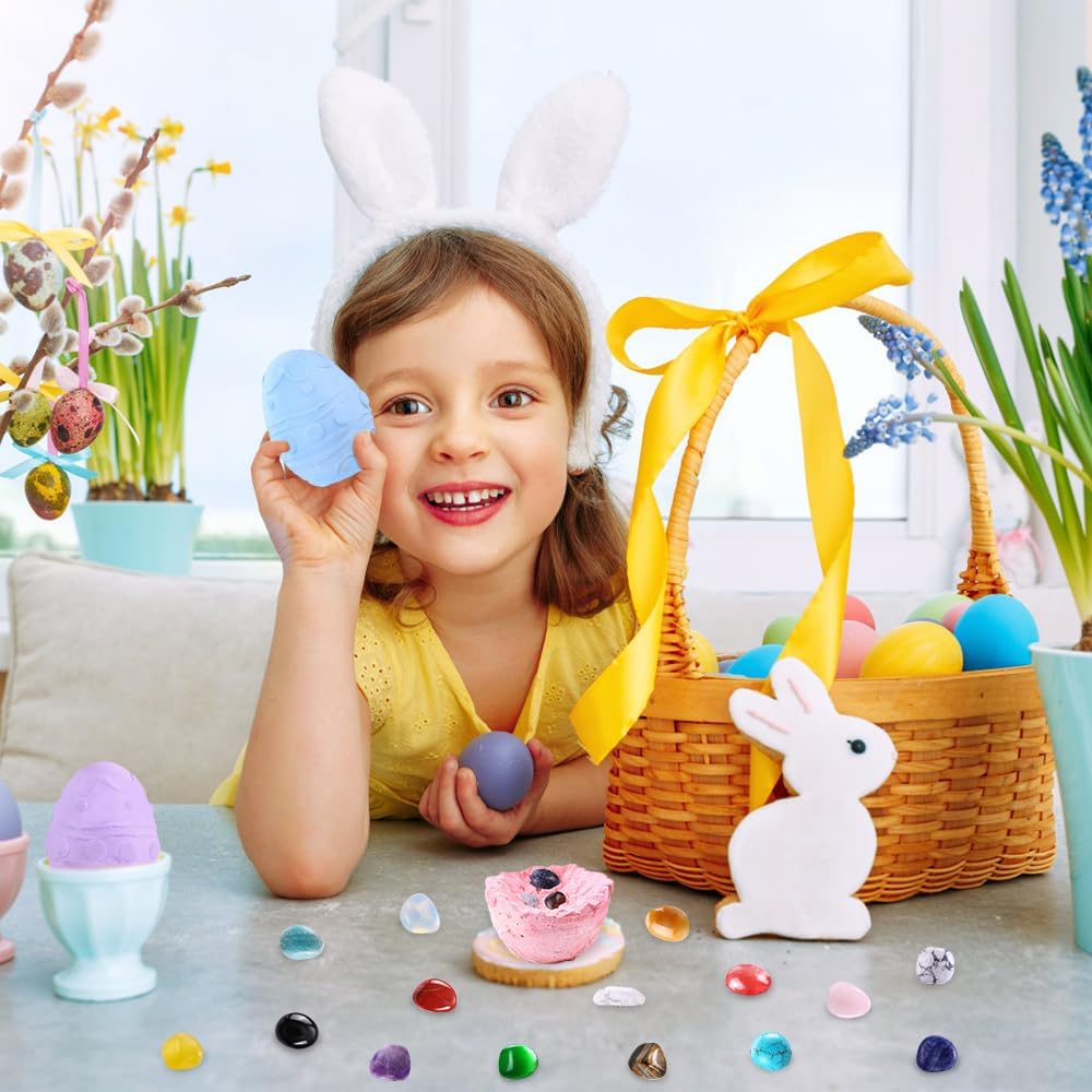 DIYDEC 3 Pack Easter Egg Dig Kit Real Gemstones Excavation Kit for Kids Easter Geology Toys Rock Digging Kit Easter Science Educational Gift for Boys Girls Easter Basket Stuffers Party Favor