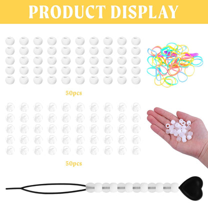 100 Small Silicone Hair Beads Glow in Dark for Kids Girls Braids, 5mm Colorful Soft Silicone Hair Beads, 1 Plastic Quick Beaders for Hair Braids, 50 Elastic Rubber Bands