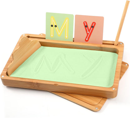 AtMini Montessori Sand Tray with Lid - Wooden Sand Trays for Kids Writing Letters and Numbers, Preschool Classroom Must Haves, Kindergarten Learning Tools (Blue)
