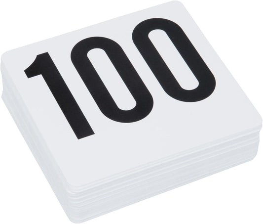 ROY TN 1 100 -Royal Industries Number 1-100 Plastic Number Card Set, Plastic, 4'' by 4'', White Base with Black Numbers