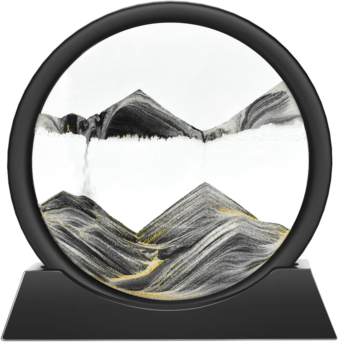 Wai Danie Moving Sand Art Picture 3D Hourglass Deep Sea Sandscape Liquid Motion Display Painting Flowing Sand Frame Relaxing Desktop Home Office Work Decor (Black, 12 Inches)