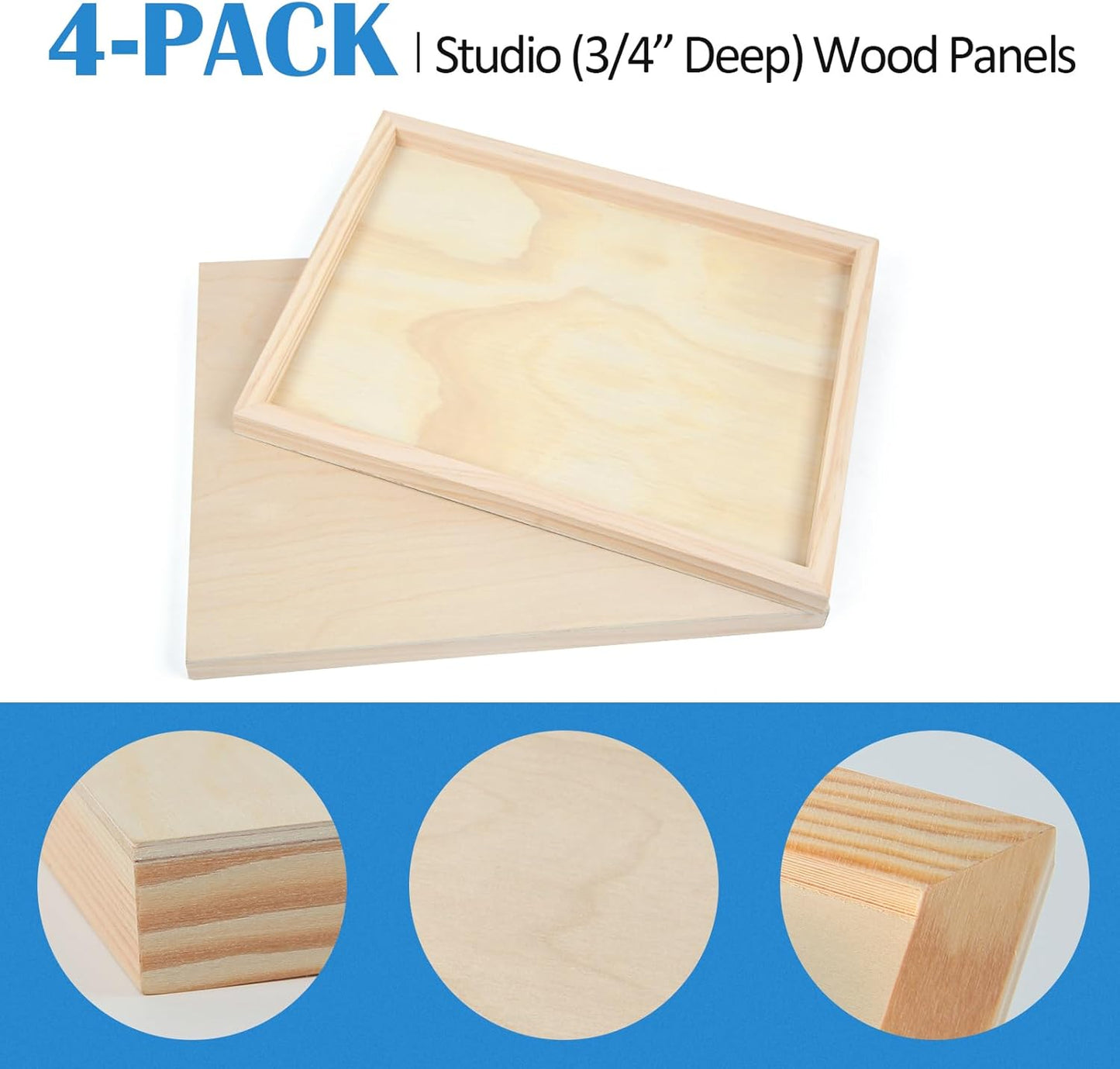 Falling in Art Unfinished Birch Wood Canvas Panels Kit, 4 Pack of 8x10’’ Studio 3/4’’ Deep Cradle Boards for Pouring Art, Crafts, Painting, and More