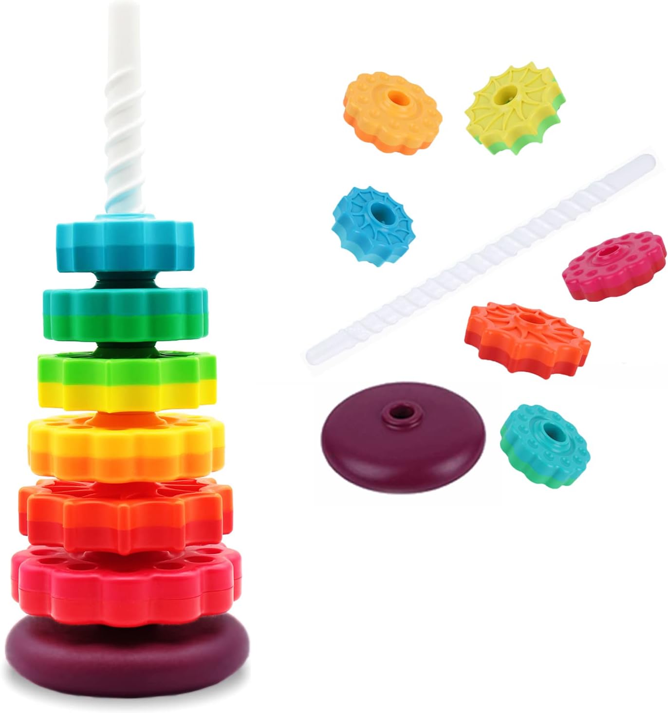 LUCKFUTURE Educational Spinning Stacking Toys, Rainbow Stacking Rings Baby Toy, Montessori Sensory Learning Toy for Girls and Boys Toddlers Toys for 1-3 Year Old
