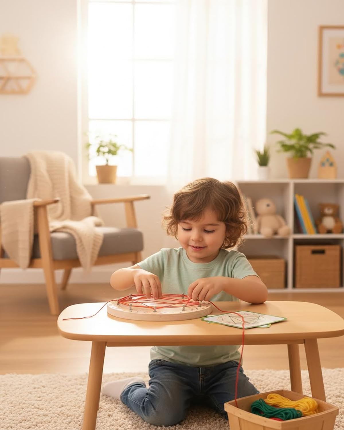 Wooden Threading Nail Board Montessori Teaching Aids - Rope Winding Graphics for Early Education and Geometric Puzzle Development