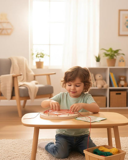 Wooden Threading Nail Board Montessori Teaching Aids - Rope Winding Graphics for Early Education and Geometric Puzzle Development