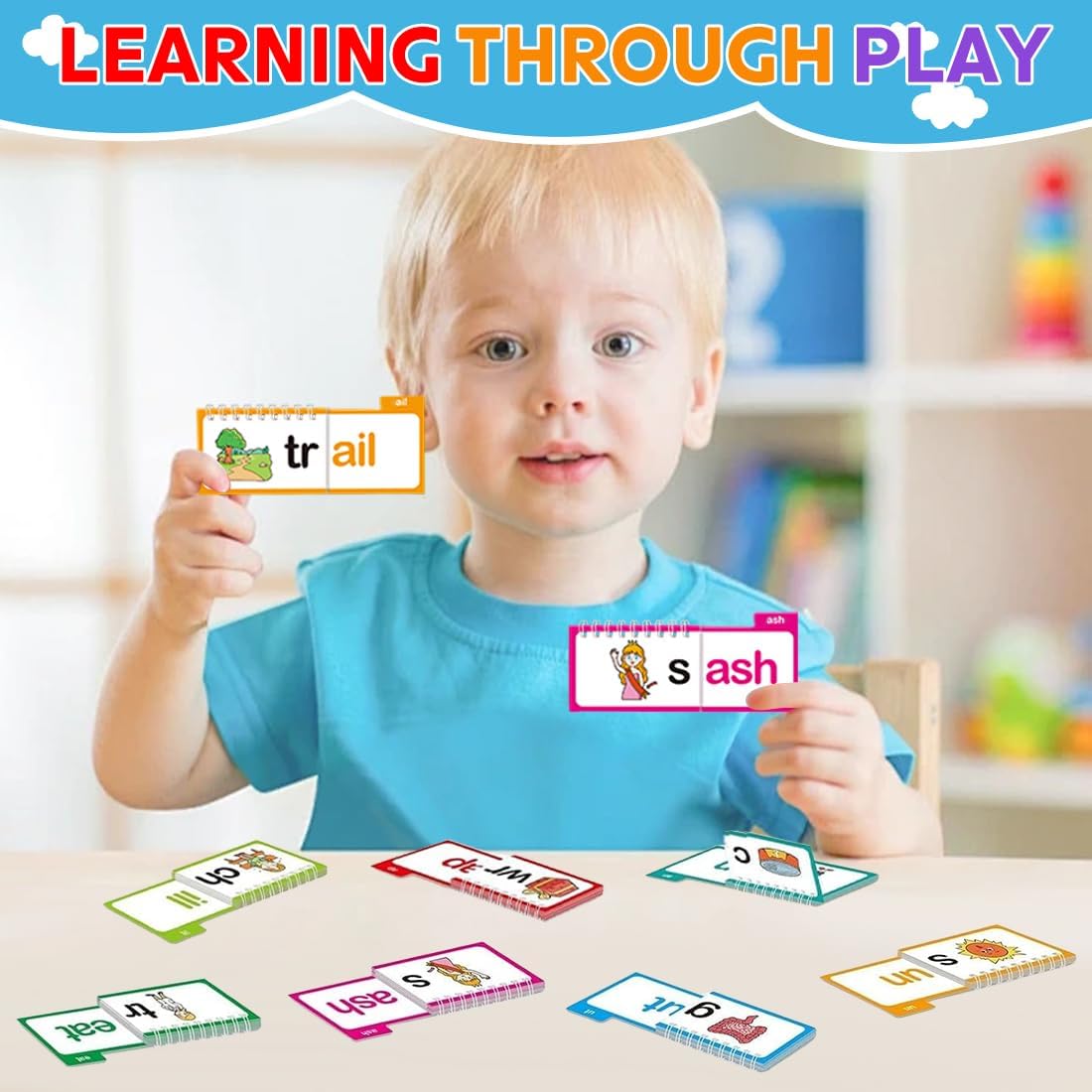 30 Read and Rhyme Flip Books,Sight Words Flash Cards Kindergarten,Kids Phonics Flash Cards,Word Family Build Books Phonics Games Books Gift for Kids Adults Stress Relief