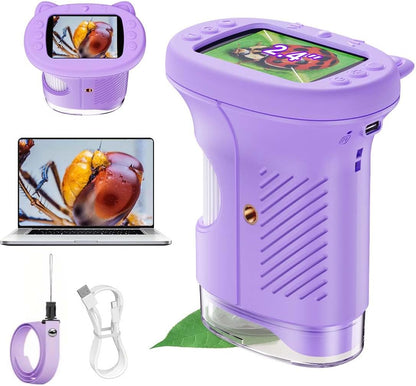 1000X Handheld Digital Microscope for Kids, 4K Kids Microscope with 2.4" Screen, 200–1000X Magnification, Portable STEM Educational Toy for Boys and Girls Ages 5–12 (White)