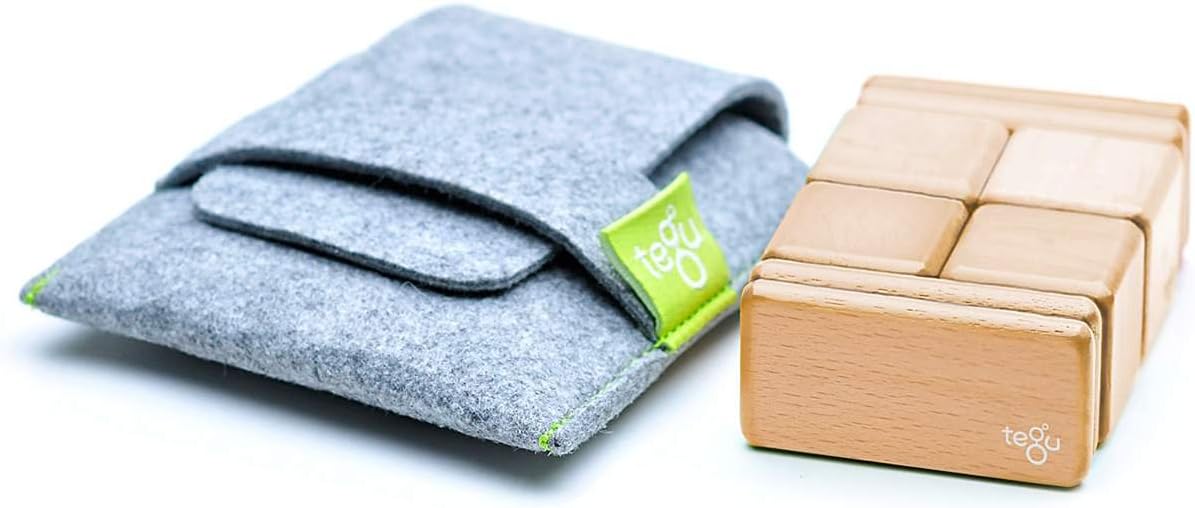 8 Piece Tegu Pocket Pouch Magnetic Wooden Block Set, Tints