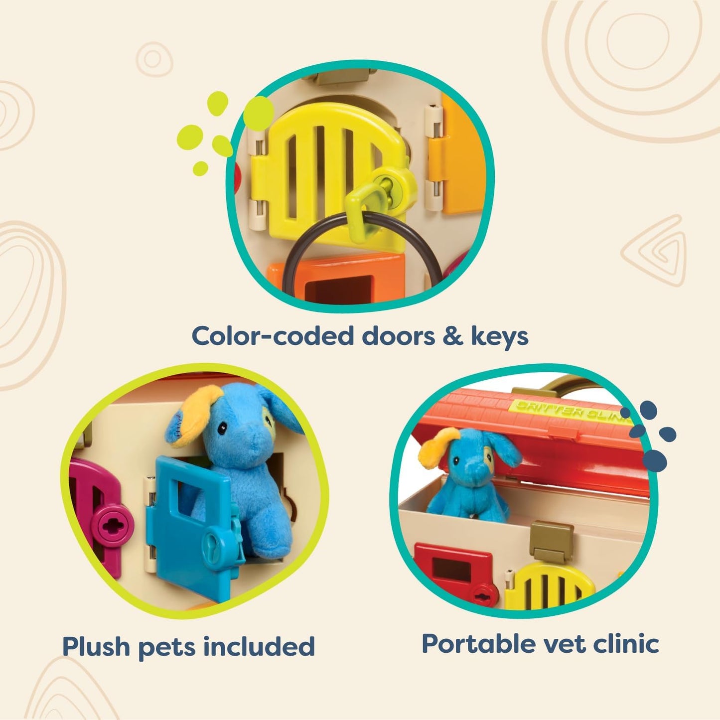 B. toys – Critter Clinic Vet Set – Pretend Play Animal Hospital Toy for Toddlers & Kids – 14 Pieces Pet Care Set with Tools & Plush Toys – 2+ Years
